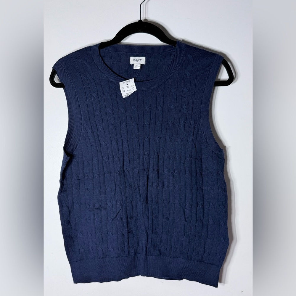 J.Crew Blue Cable Knit Sweater Vest Size L 100% Cotton Classic Preppy - Picture 2 of 7